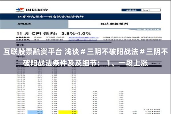互联股票融资平台 浅谈＃三阴不破阳战法＃三阴不破阳战法条件及及细节： 1、一段上涨