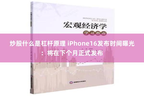 炒股什么是杠杆原理 iPhone16发布时间曝光：将在下个月正式发布